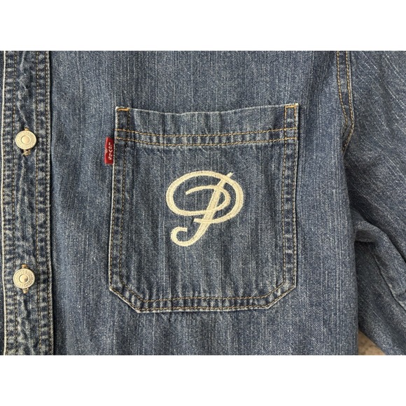 Vtg Levi's Jeans Denim Jean Shirt Metal Button Up Red Tab 90s Washed Levis - Picture 3 of 10